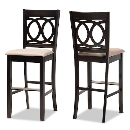 Carson Sand Upholstered And Espresso Wood 2-Piece Bar Stool Set